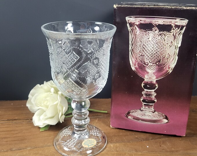 Vintage Avon Glass Heart & Diamond Fostoria Loving Cup With Box