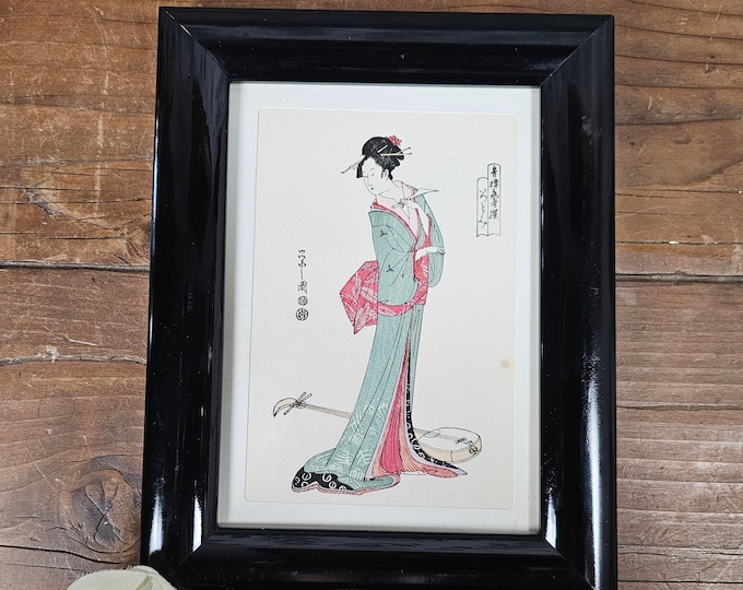 Itsutomi, Courtesan with Shamisen, by Hosoda Eishi - Vintage Reprint
