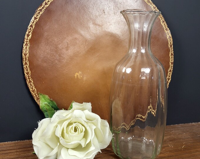 Vintage Hand Blown Ribbed Clear Glass Vase