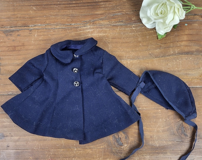 MCM 1960s Handmade Navy Coat and Hat for Doll