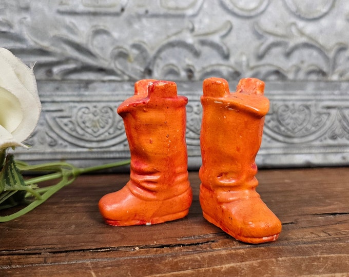 Vintage Orange Cowboy Boots Salt and Pepper Shakers | Retro Kitschy Kitchen