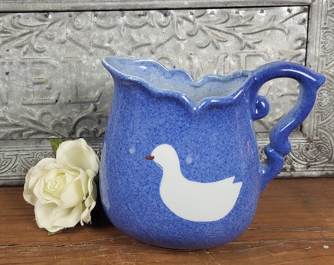 Blue Speckled Pitcher with Goose or Duck - Calico Crown China