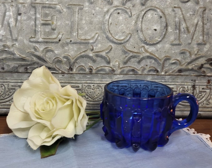 Broken Column aka Rattan Cobalt Blue by US Glass Co. Cup - c. 1893