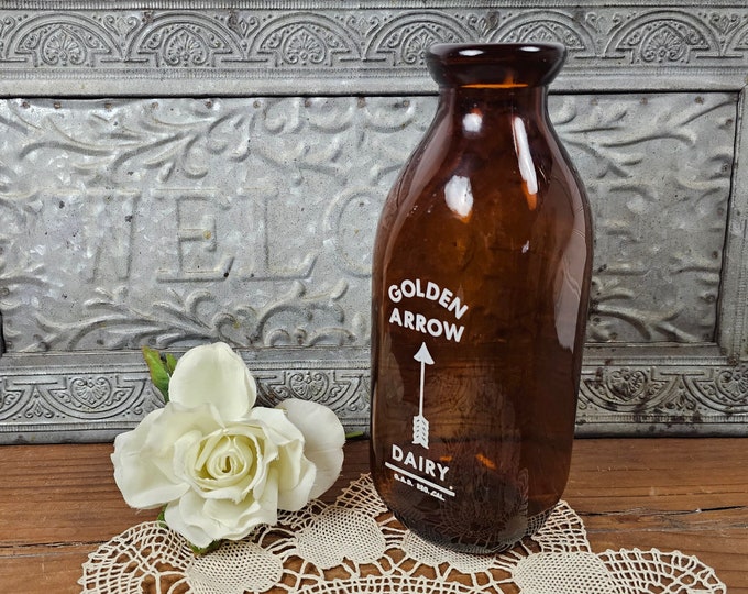 Golden Arrow Dairy Rectangular One Quart Amber Pyroglaze Milk Bottle