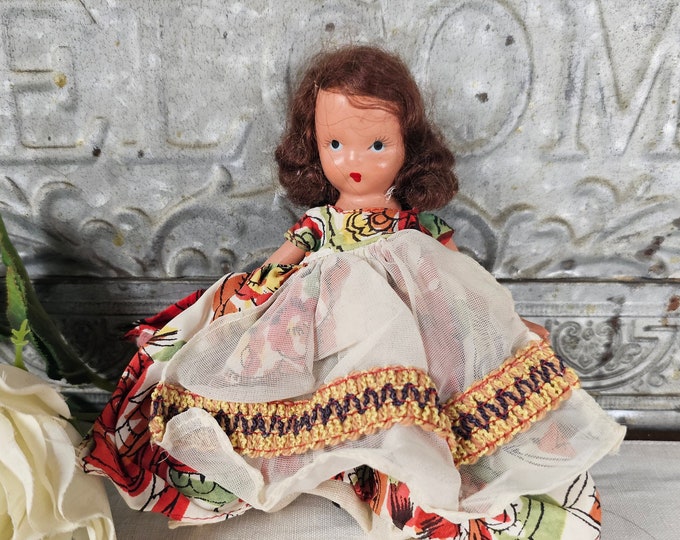 Antique Nancy Ann StoryBook - NASB Bisque Doll - Autumn Colors Floral Dress