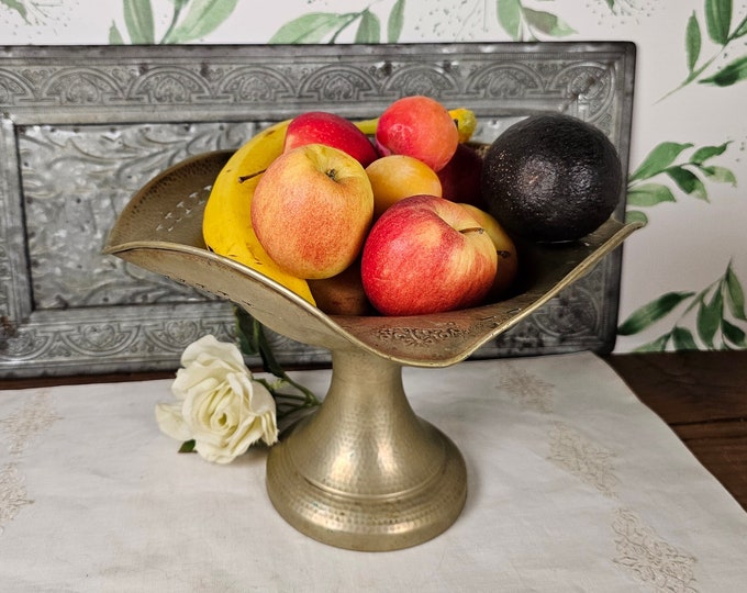 Vintage Compote with Stamped Floral Design - Charming  Fruit Stand or Home Décor Accent