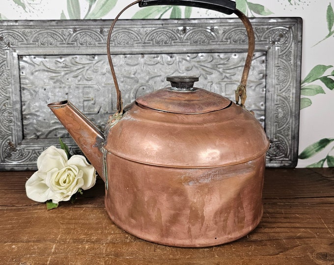 Vintage Copper Revere Teapot Kettle with Bakelite Handle, Rustic Farmhouse Decor