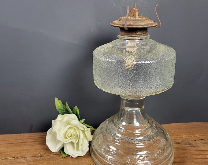 1950s Clear Glass Oil Lamp with Eagle Burner - P&A Risdon