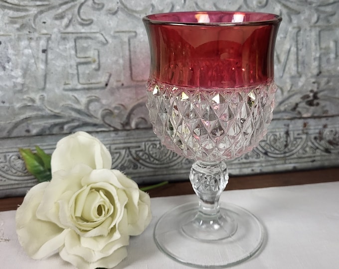 Water Goblet - Diamond Point Ruby by Indiana Glass
