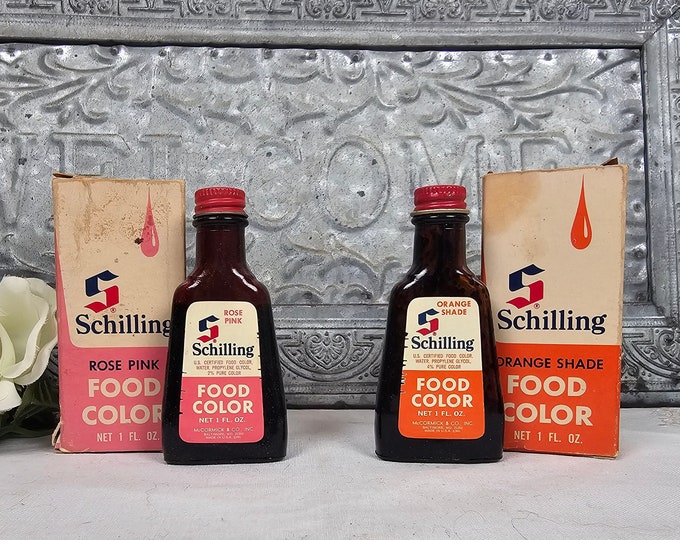 1970s Schilling Food Dye 1 Oz. bottle in Box - 2 to Choose From