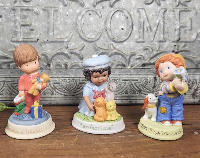 Vintage Avon Figurines - Choose 1987 Christmas Wishes, 1991 Purr-fect Love, or 1983 Little-Things-Mean-A-Lot