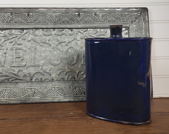 Vtg Cobalt Blue enamel military MK VII drinking water bottle canteen flask WWII era