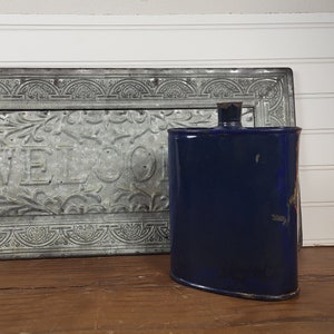 Vtg Cobalt Blue enamel military MK VII drinking water bottle canteen flask WWII era