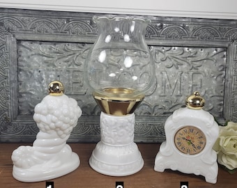 Vtg Avon Milk Glass - Choose from Cornucopia, Hurricane Lamp or Leisure Hours