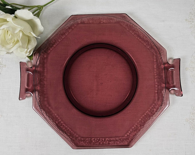 Rare Pebbled Rim Purple Amethyst Two-Handled Cake Plate Depression Glass by Smith Glass