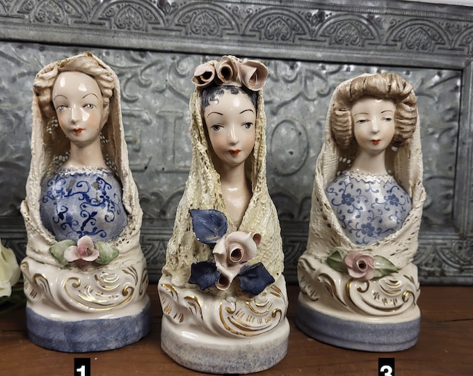 Rare 1940s Cordey Porcelain Women Busts with Lace Veils - 3 to Choose From
