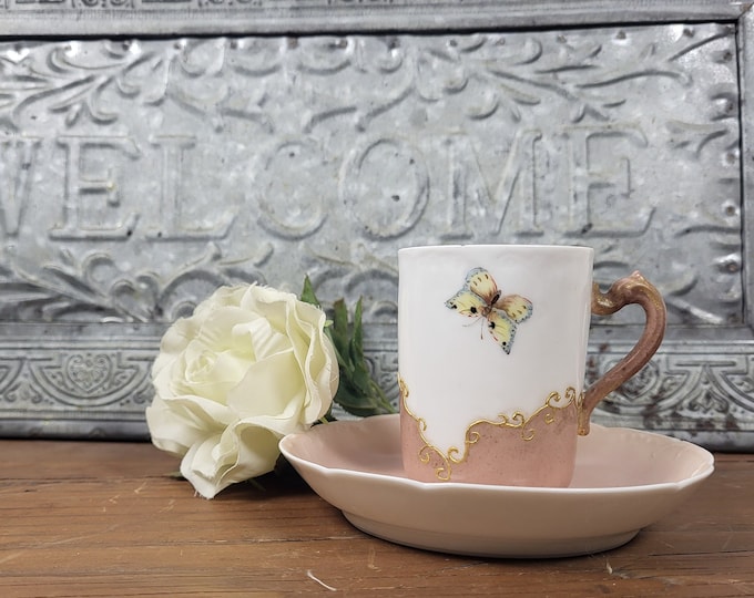 French China Teacup and Saucer - Butterflies