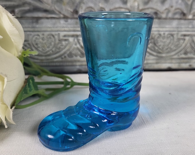 Vtg Blue Glass Cowboy Boot Texas Star Toothpick Holder - Made in Japan