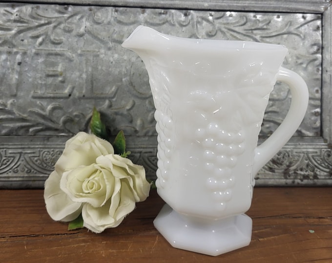 Vintage Milk Glass Anchor Hocking Grape Leaf Pitcher