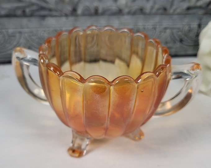 1930s Carnival Pillar Flute Marigold Open Sugar Bowl by Imperial Glass-Ohio