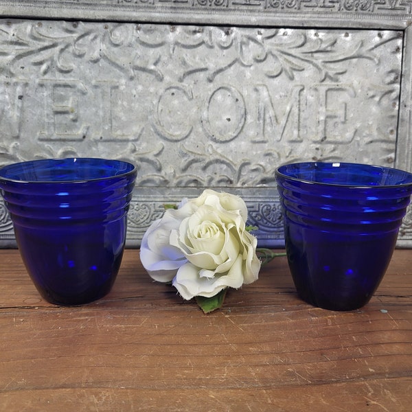 Vtg Tumblers - Forum Saphir (Cobalt) by Bormioli Rocco - Set of 2