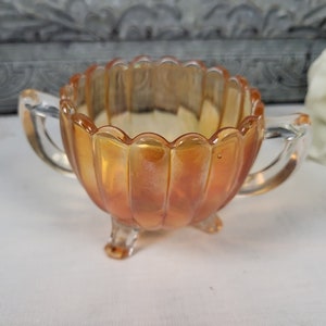 1930s Carnival Pillar Flute Marigold Open Sugar Bowl by Imperial Glass-Ohio