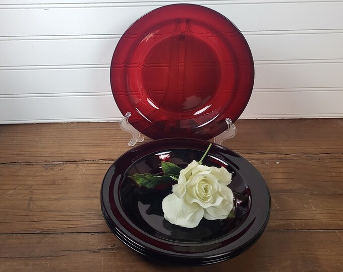 Set of 2 Rimmed Soup Bowls - Vintage Arcoroc Classique Ruby Red