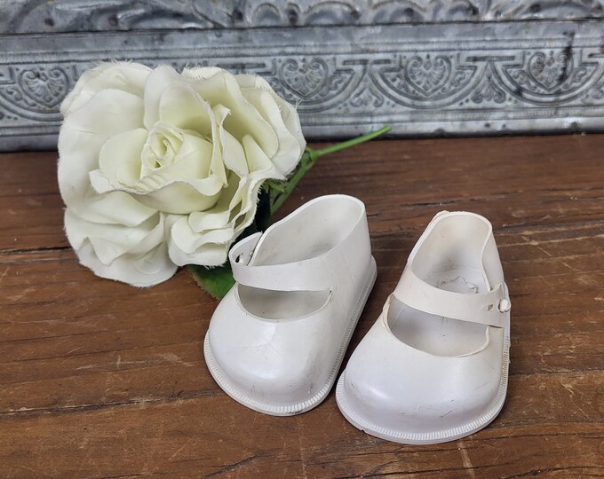 Vintage 1950s White Fairyland Toy Doll Shoes - Size No. 5