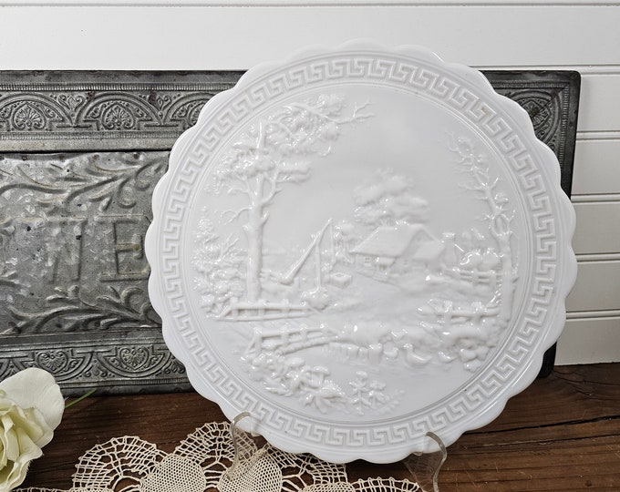 10” Decorative Homestead-Milk Glass Frosted (Doeskin) by Imperial Glass-Ohio