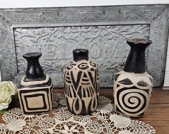 Vtg Honduras Lenca Blackware - Handcrafted Tribal Pottery - 3 vases to choose from