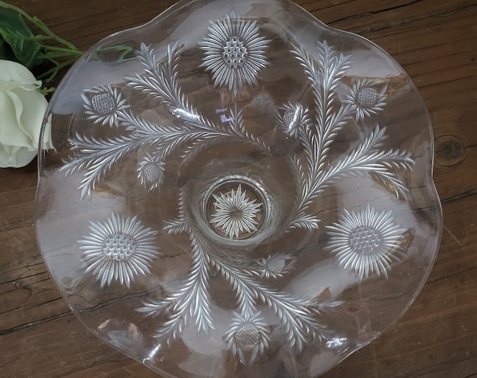 Intl. Silver Co. Fluted Glass Bowl Insert with Intricate Floral Design
