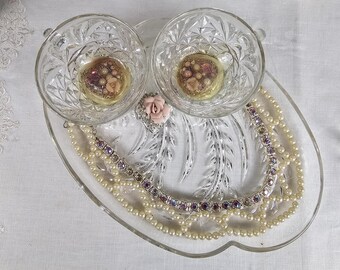 Vintage Owl Wall Decor: Upcycled Glass Trinket Dish, Jewelry Holder, Candle Holder