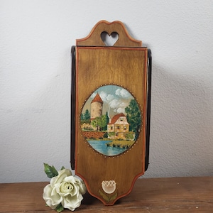 Unusual Wooden Hidden Spice Box with Hand Painted European Pastoral Scene