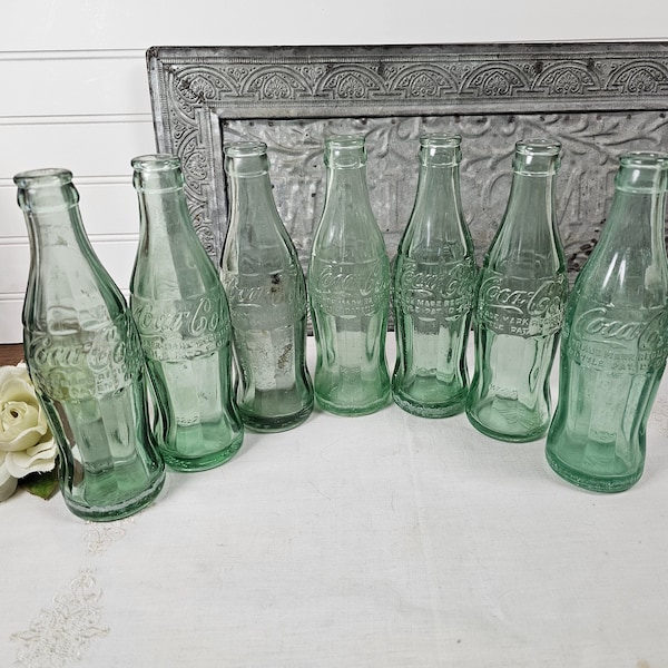 Vintage 1950s Coca Cola Green Glass Bottle - Hobbleskirt Shape - 7 to choose from