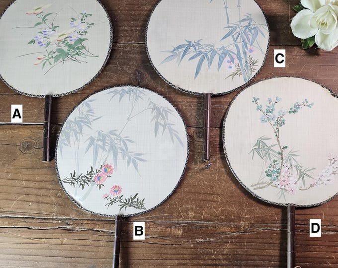 1953 Souvenir Menu Chinese Silk Fan with Hand Painted Designs from the HMS Tegelberg | 4 Available