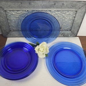 Cobalt Blue Moderntone Depression Glass Dinner Plates or Rare Sandwich Plate by Hazel-Atlas - 6 to choose from