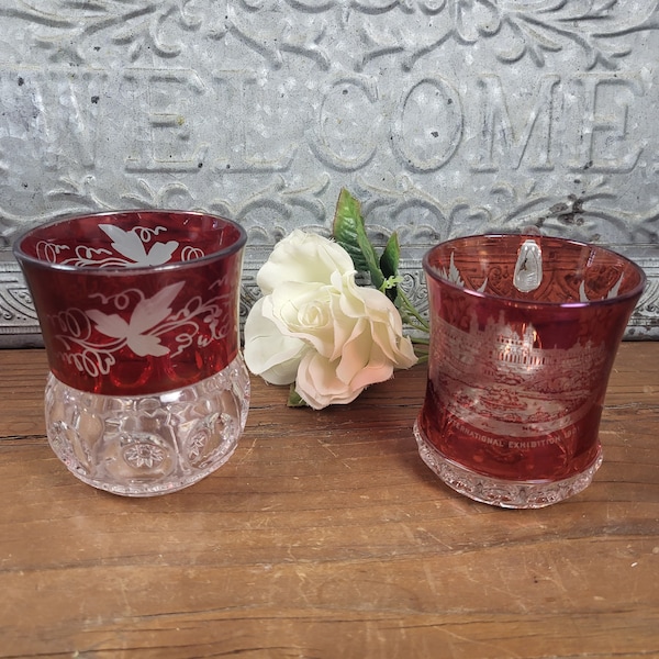 EAPG Souvenir Glass Ruby Flash Ruby Stain - Choose from Glasgow 1901 or Glass with Vines