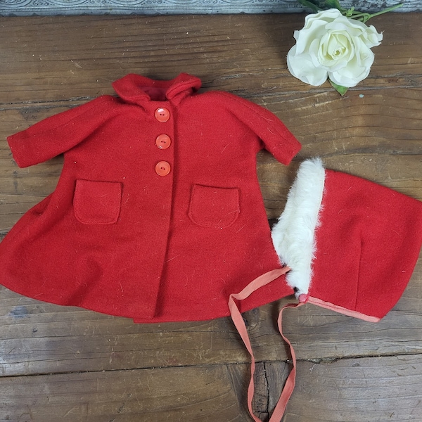 MCM 1960s HandMade Red Coat and Hat for Baby Doll