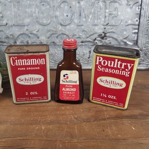Vintage 1950s Schilling Spice Tins or Almond Extract - 3 to Choose From