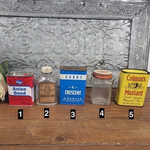 Vintage MCM Spice Tins and Small Bottles - 5 to Choose From