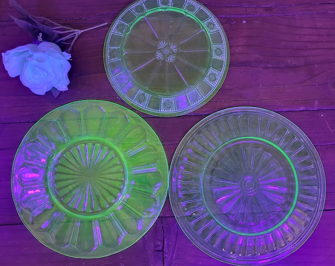 Glowing Uranium or Vaseline Depression Glass - Choose From 3 Different Patterns