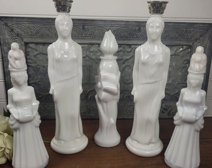 1970s Vintage Milk Glass Avon - Choose Greek Goddess, Victorian Lady, and Floral Bud Vase
