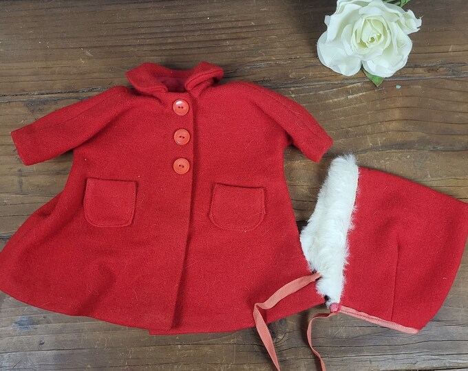 MCM 1960s HandMade Red Coat and Hat for Baby Doll