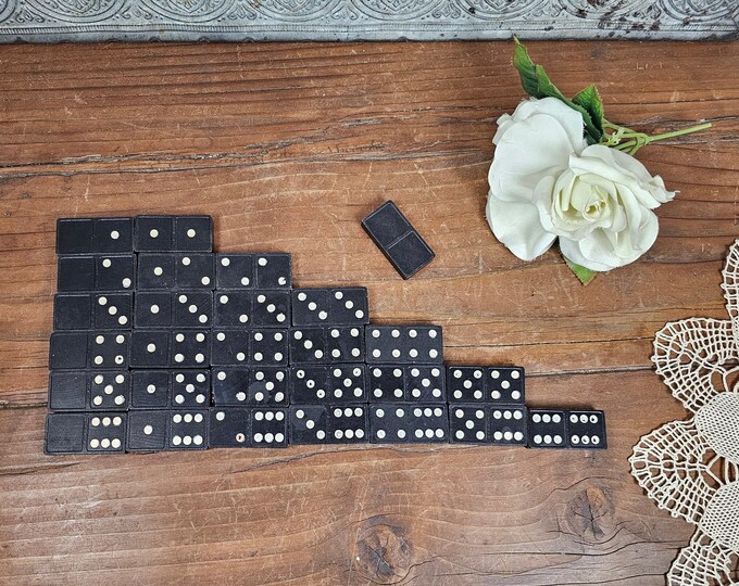 Vintage Double Six Wood Empire State Building Dominoes ~ Complete Set of 28