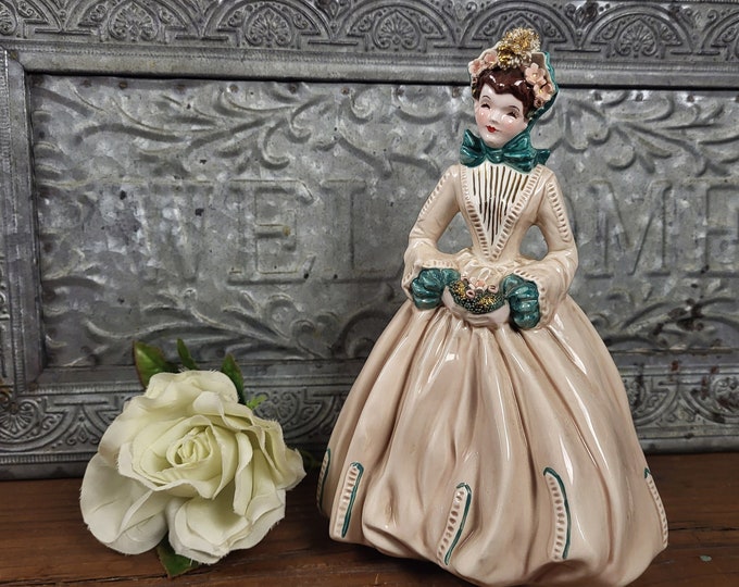 Vintage Florence Ceramics Sue Ellen Figurine - Brown and Green Dress, Brown Hair