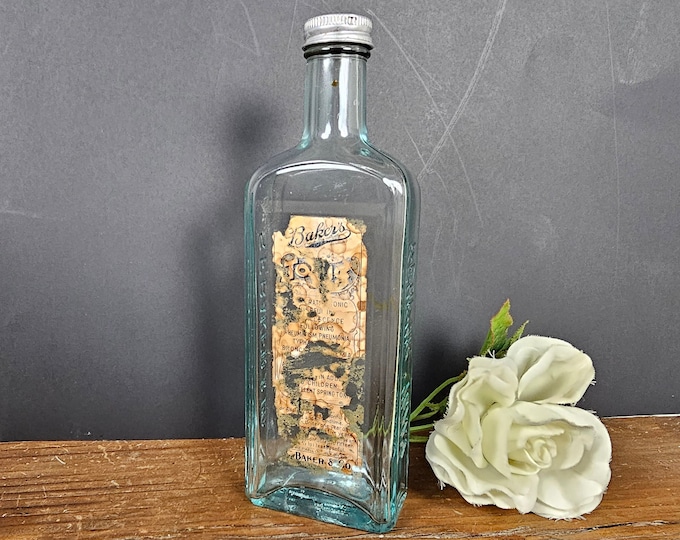1940s Baker’s Tonic Druggist Bottle - Keokuk, Iowa Apothecary - Antique Pharmacy