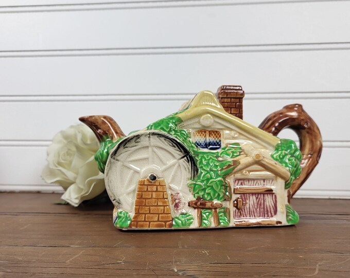 Cabin-style Mill with Waterwheel Tea Pot, c. 1893-1923