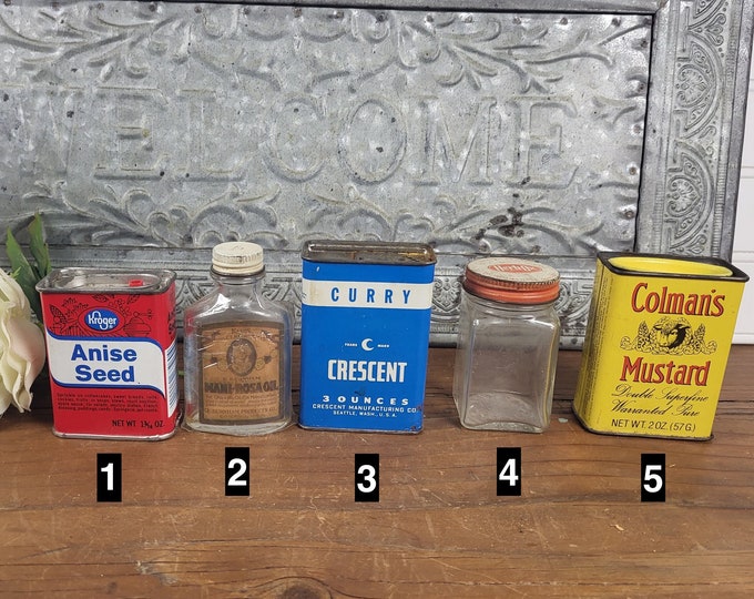 Vintage MCM Spice Tins and Small Bottles - 5 to Choose From
