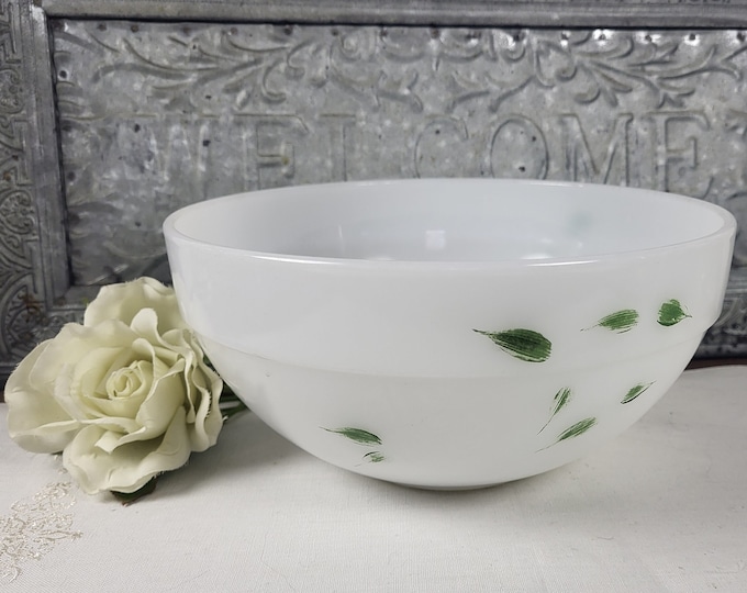 Vintage 1960s Fire King Colonial Mixing Bowl: Anchor Hocking Fruit Leaves, 8" (Small Chip)