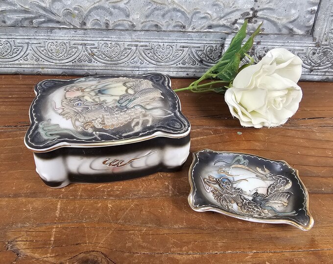 Dragonware Jewelry Trinket Box and Trinket Dish